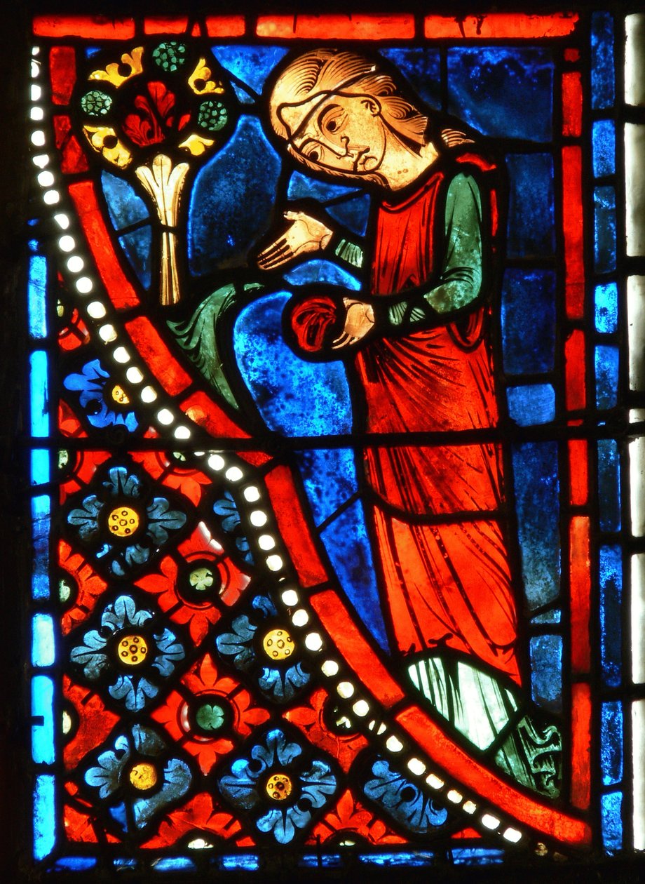 Detalhe de uma janela representando cenas da vida de Santa Maria, o Egípcio de French School