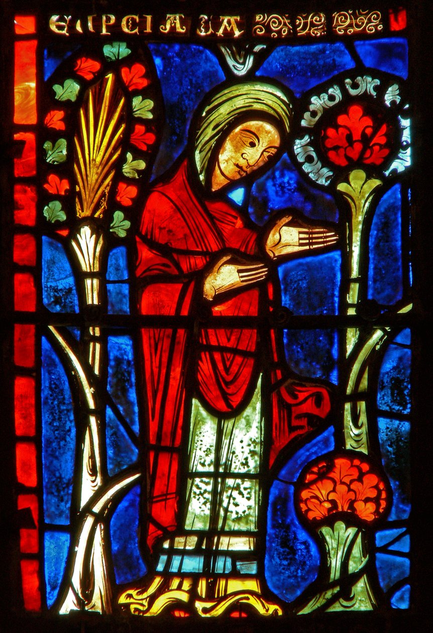 Detalhe de uma janela representando cenas da vida de Santa Maria, o Egípcio de French School