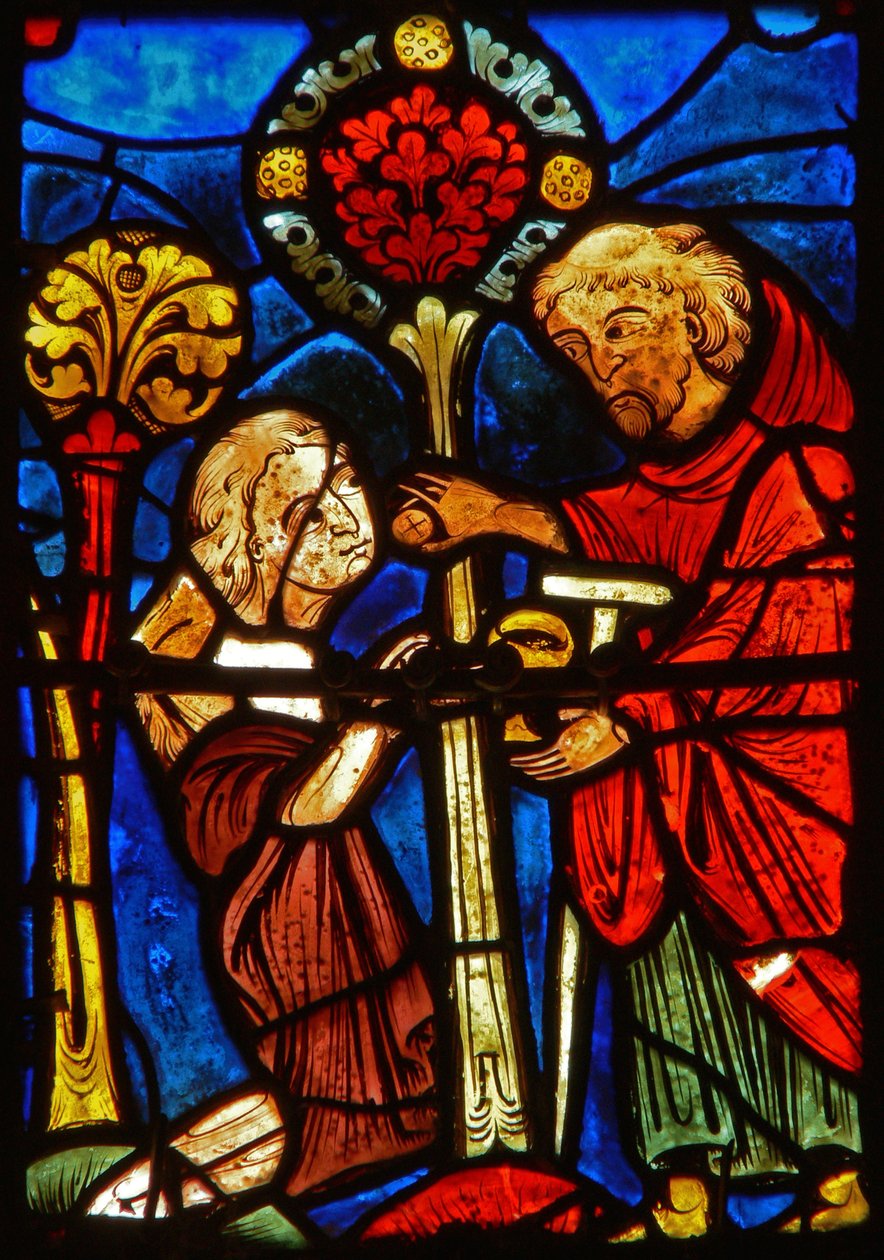 Detalhe de uma janela representando cenas da vida de Santa Maria, o Egípcio de French School