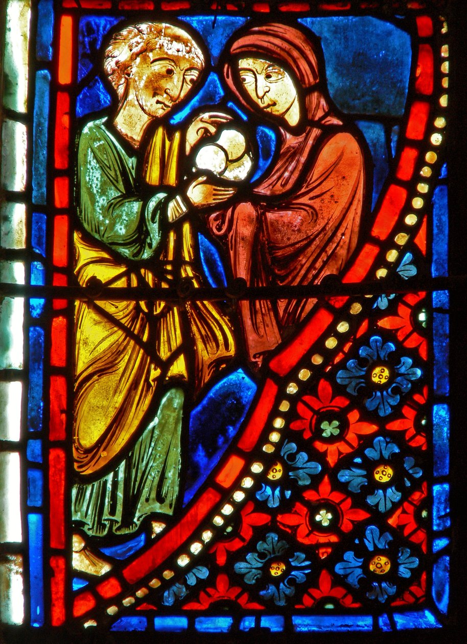 Detalhe de uma janela representando cenas da vida de Santa Maria, o Egípcio de French School