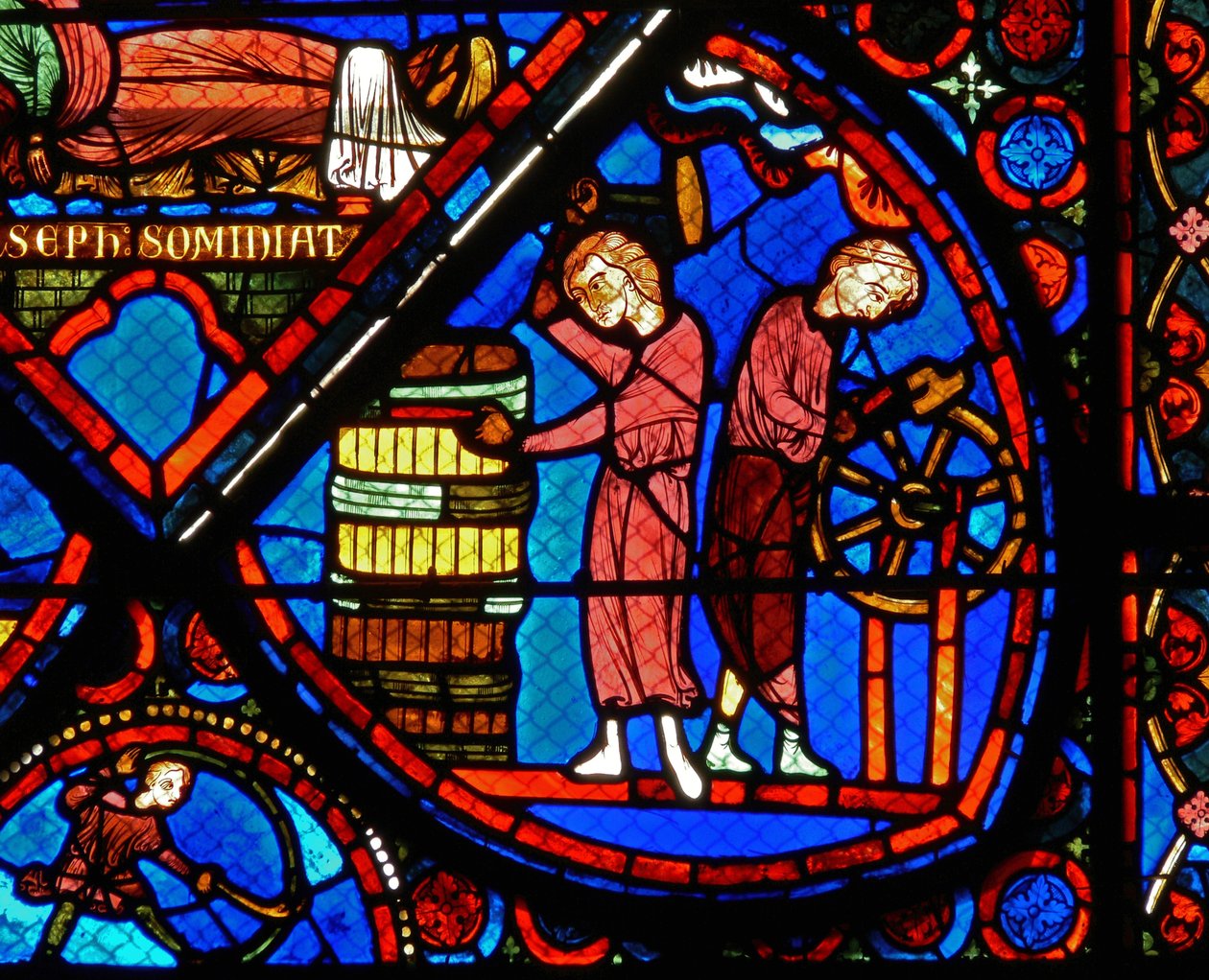 Detalhe de uma janela representando cenas da história de José de French School