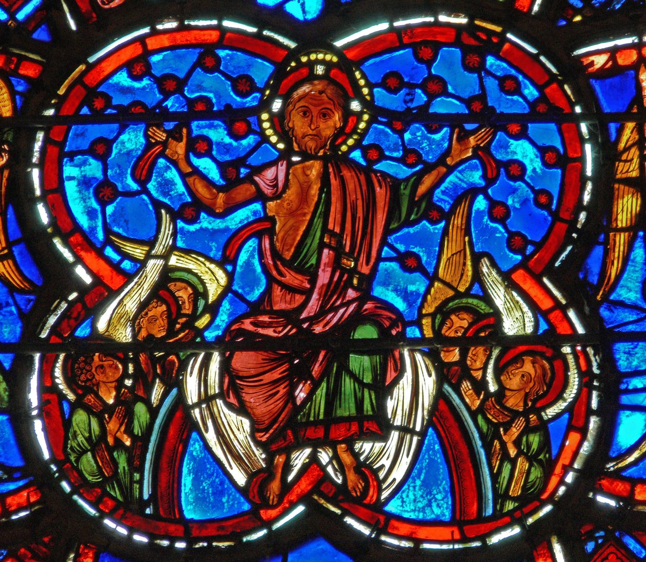 Detalhe de uma janela representando o último julgamento: Cristo de French School