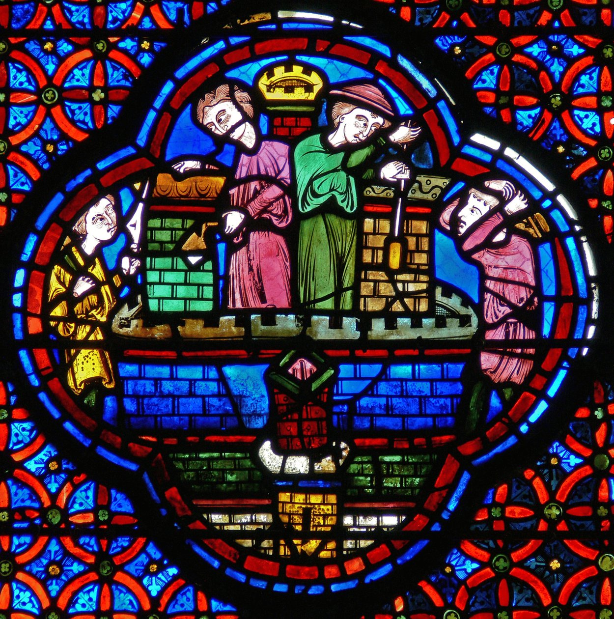 Detalhe de uma janela representando a parábola de Lázaro e Mergulhos de French School