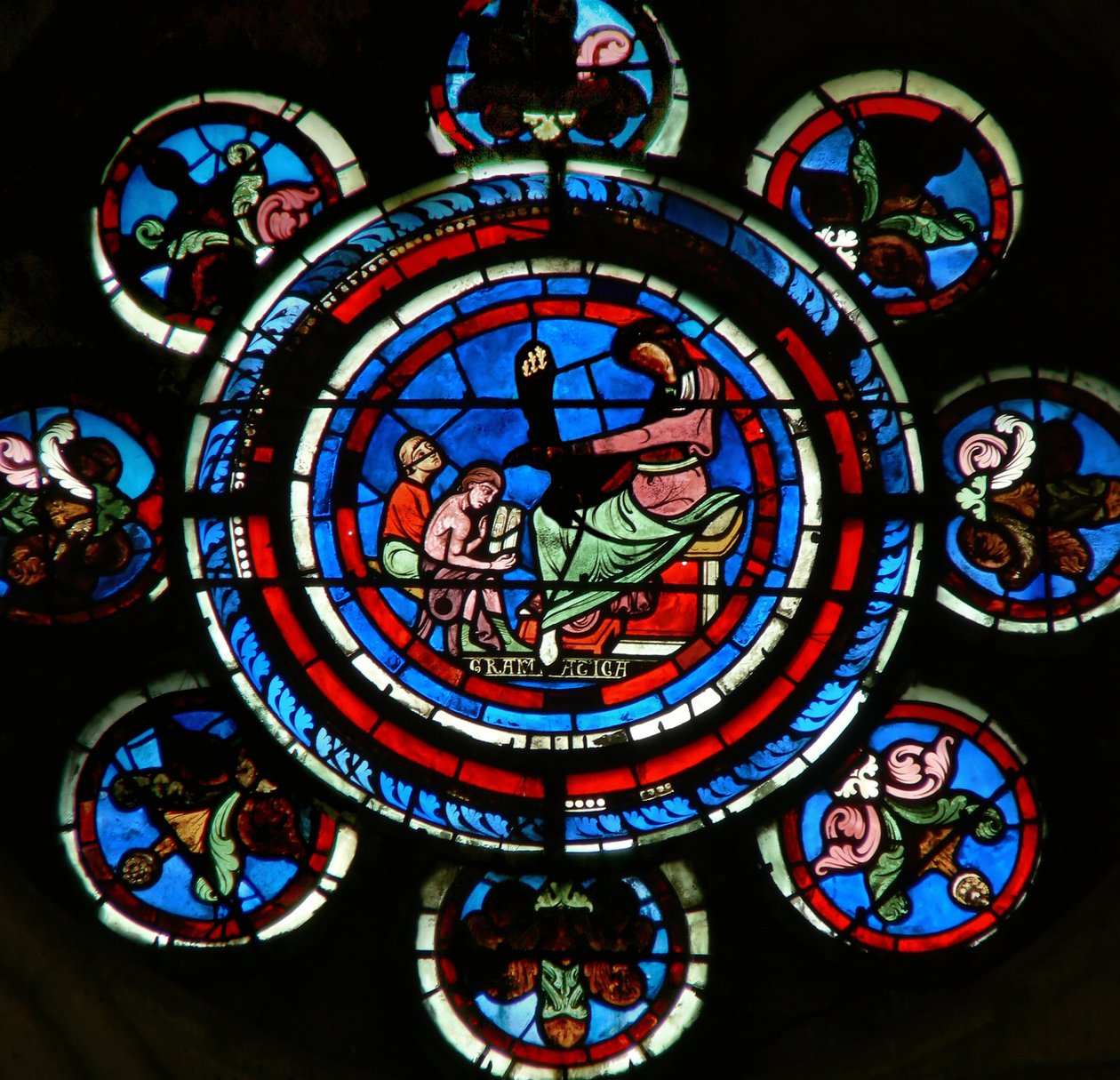 Detalhe, de, a, norte, rosÈ, janela, descrevendo, gramática, de, a, artes liberais de French School