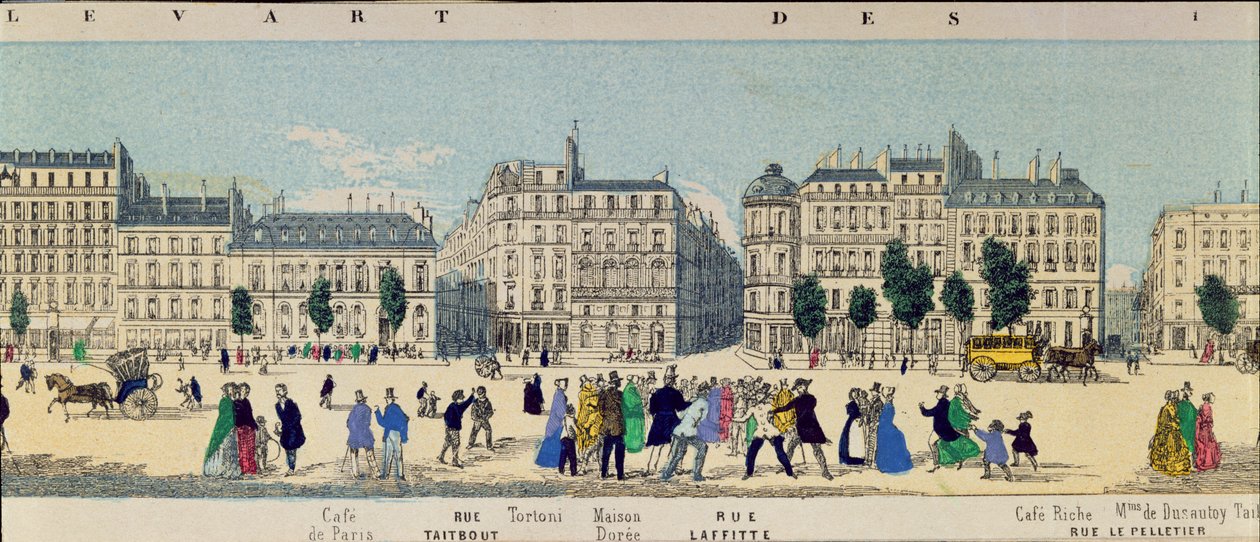 Detalhe de um panorama do Boulevard des Italiens, c.1840 de French School