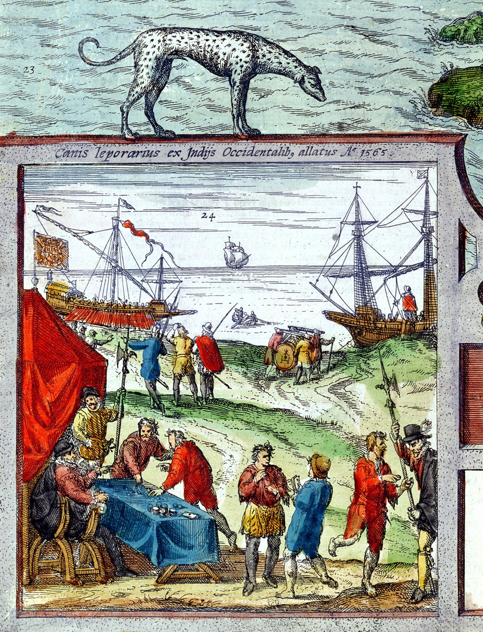 Detalhe de uma vista do porto de Cádiz mostrando o comércio com as Índias Ocidentais de French School