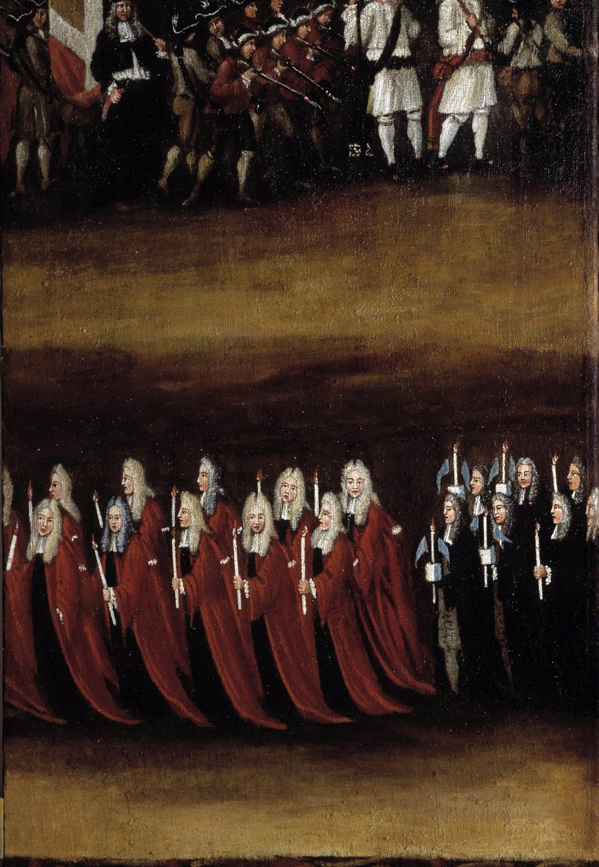 Detalhe de uma tela do século XVIII usada para o Deus Fete (ou Fete of the Blessed Sacrament), representando a procissão (pintura sobre madeira) de French School