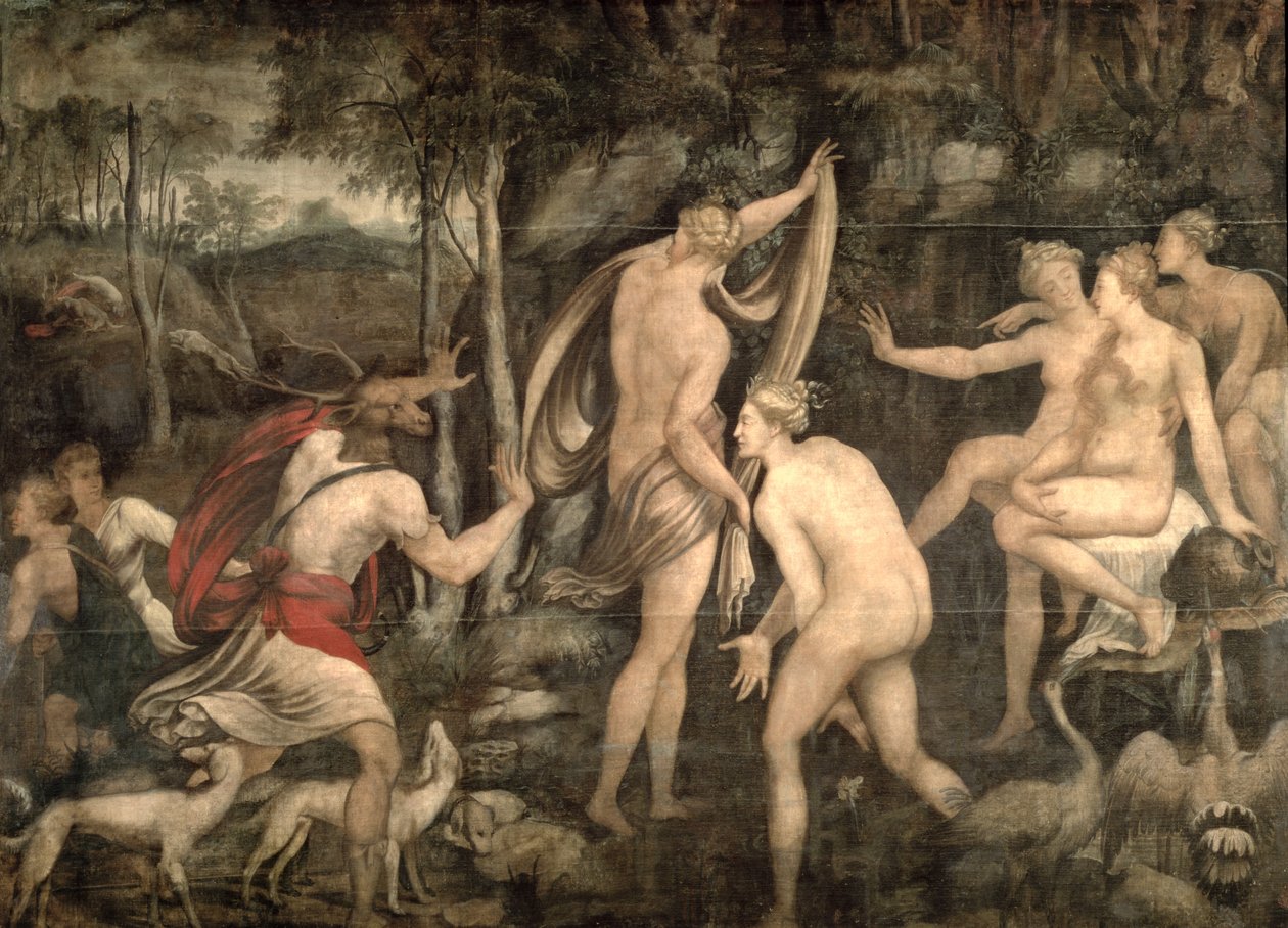 Diana e Actaeon, Escola Fontainebleau, meados do século XVI de French School