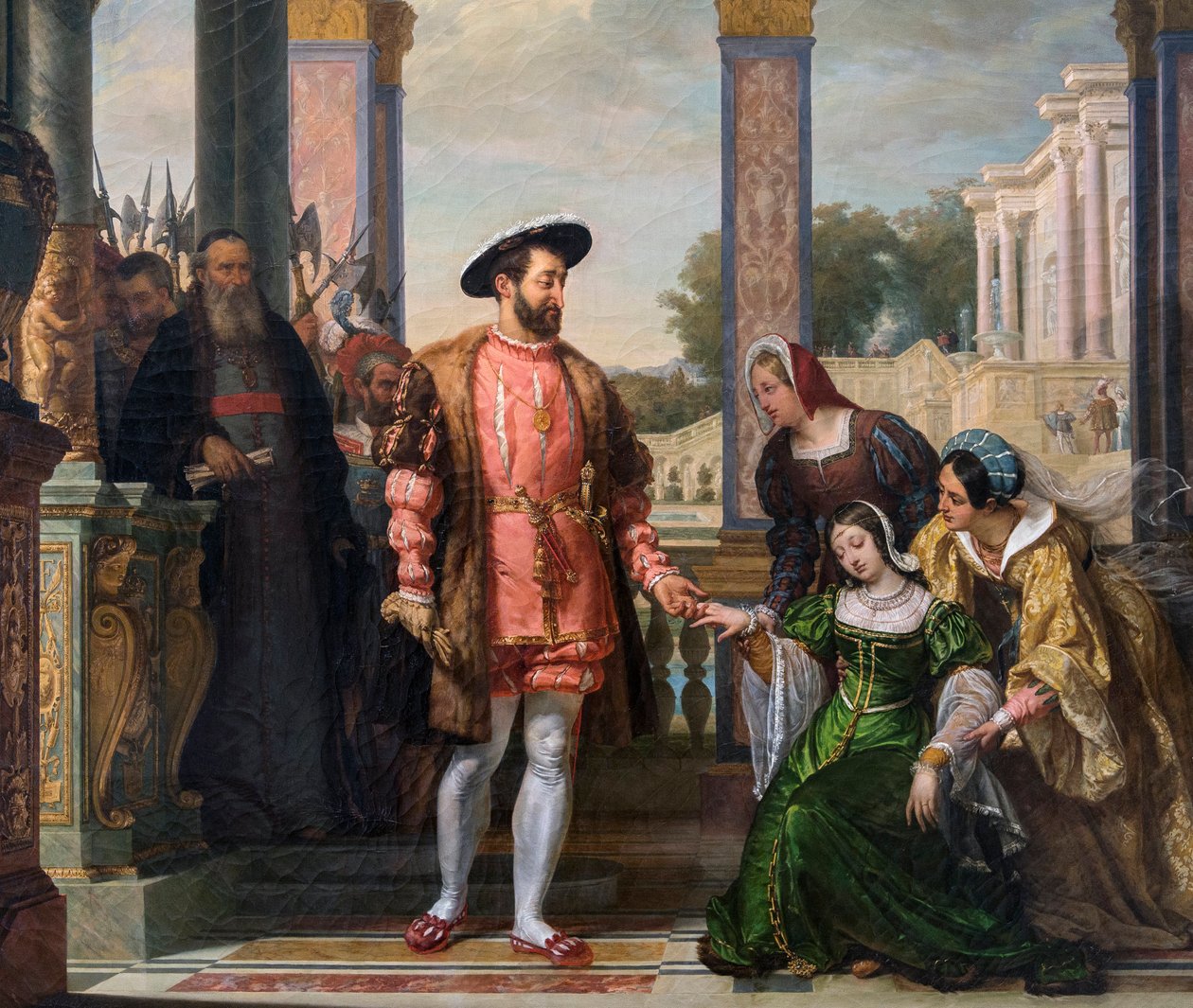 Diane de Poitiers (1499-1566) implora a graça do pai a Francisco I - deatil de "Diane de Poitiers implora a graça do pai a François I" pintura de F.A. Bitter - 1828 - Le Mans, musee de Tesse de French School