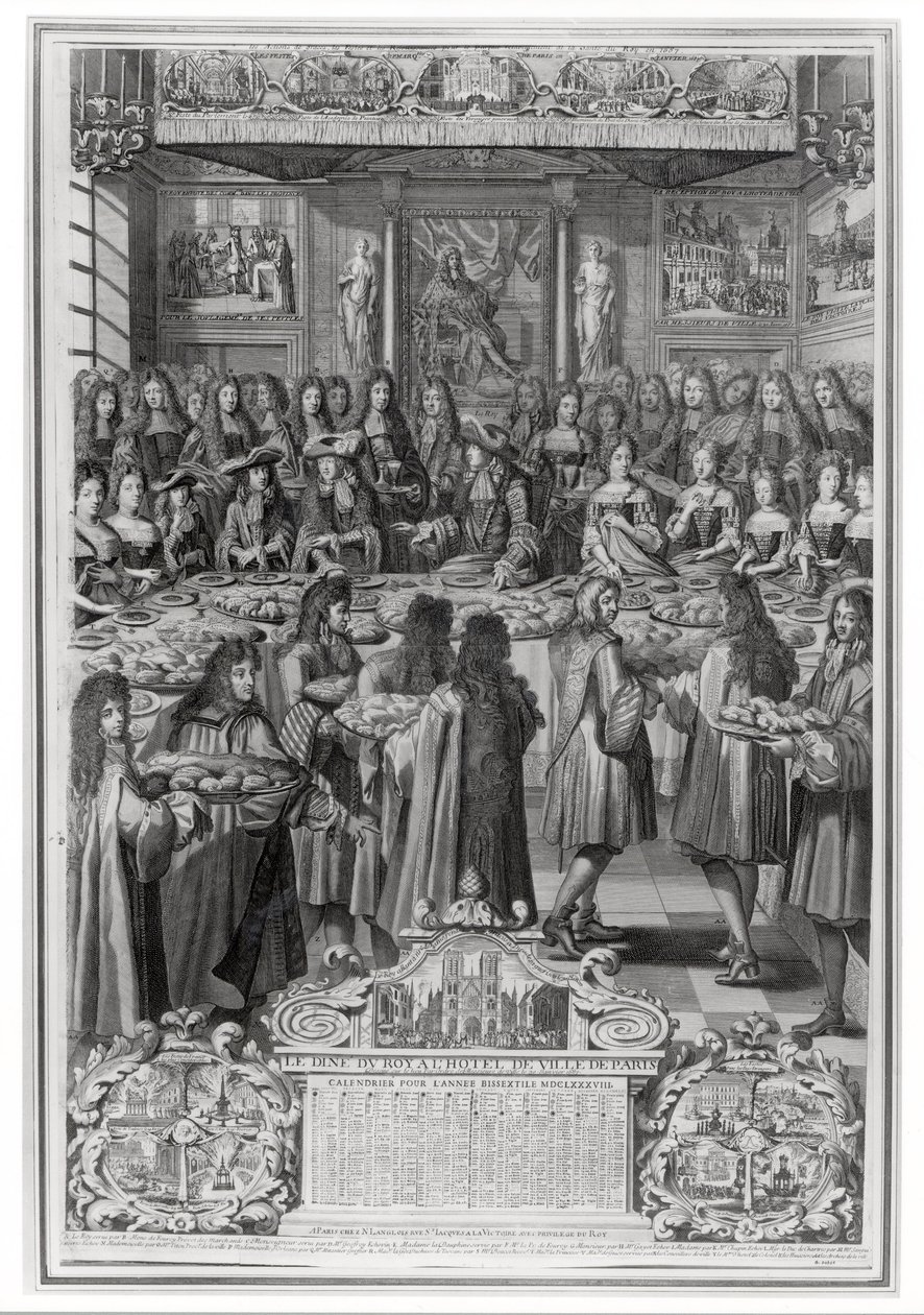 Jantar de Luís XIV (1638-1715) no Hotel de ville, 30 de janeiro de 1687, do Calendário do ano de 1688 de French School