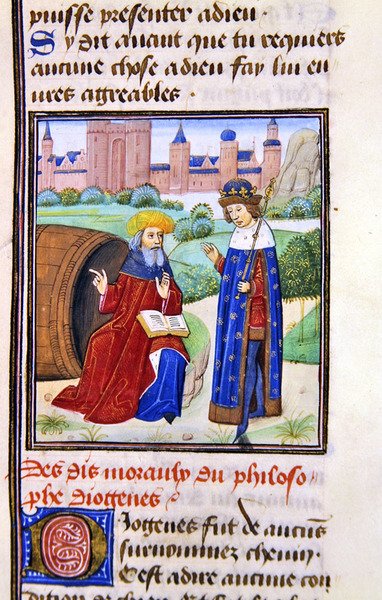 Diógenes, de Histoire des Philosophes, finais do século XV (vellum) de French School