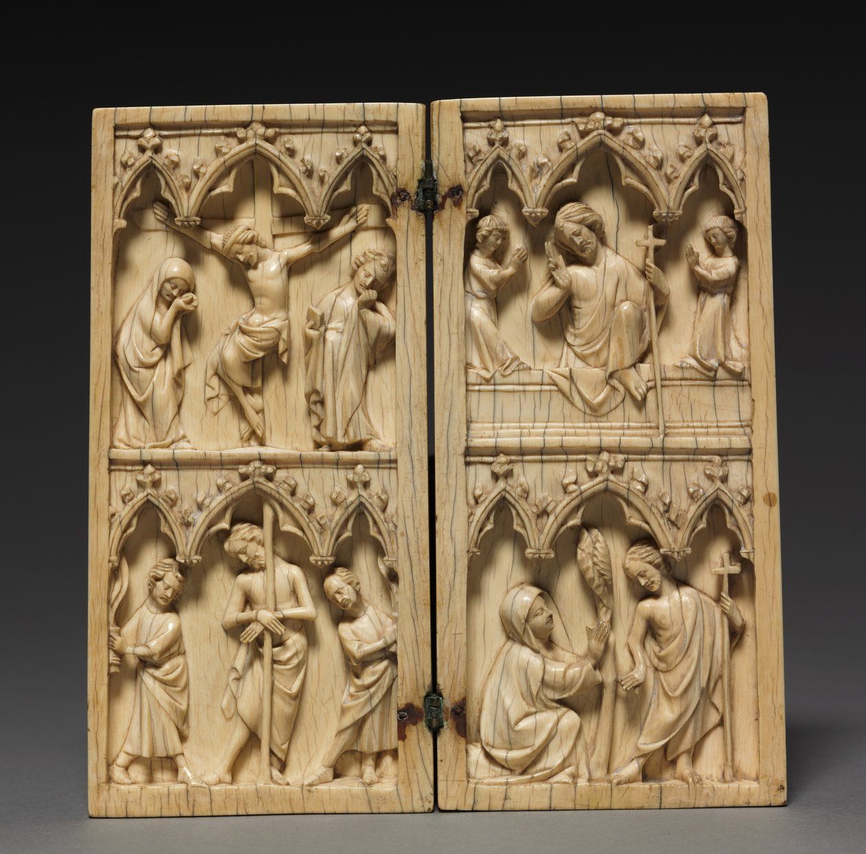 Díptico: cenas da paixão e vida após a morte de Cristo, c.1330-1350 de French School