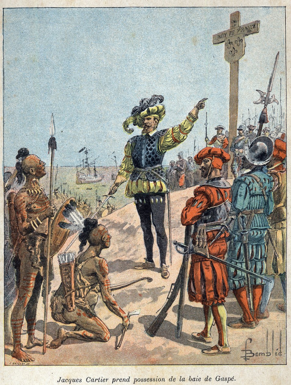 Descubra o Canadá: Jacques Cartier (1491-1557), navegador e explorador francês tomou posse da Baía de Gaspe e ergueu a cruz em 24 de julho de French School
