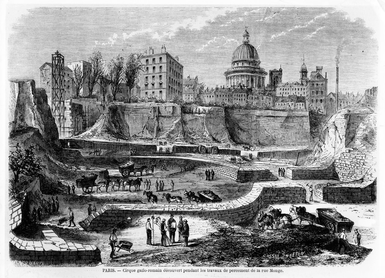 Descoberta do anfiteatro galo-romano em Paris durante as obras de construção da rue Monge em 1869, 1870 de French School