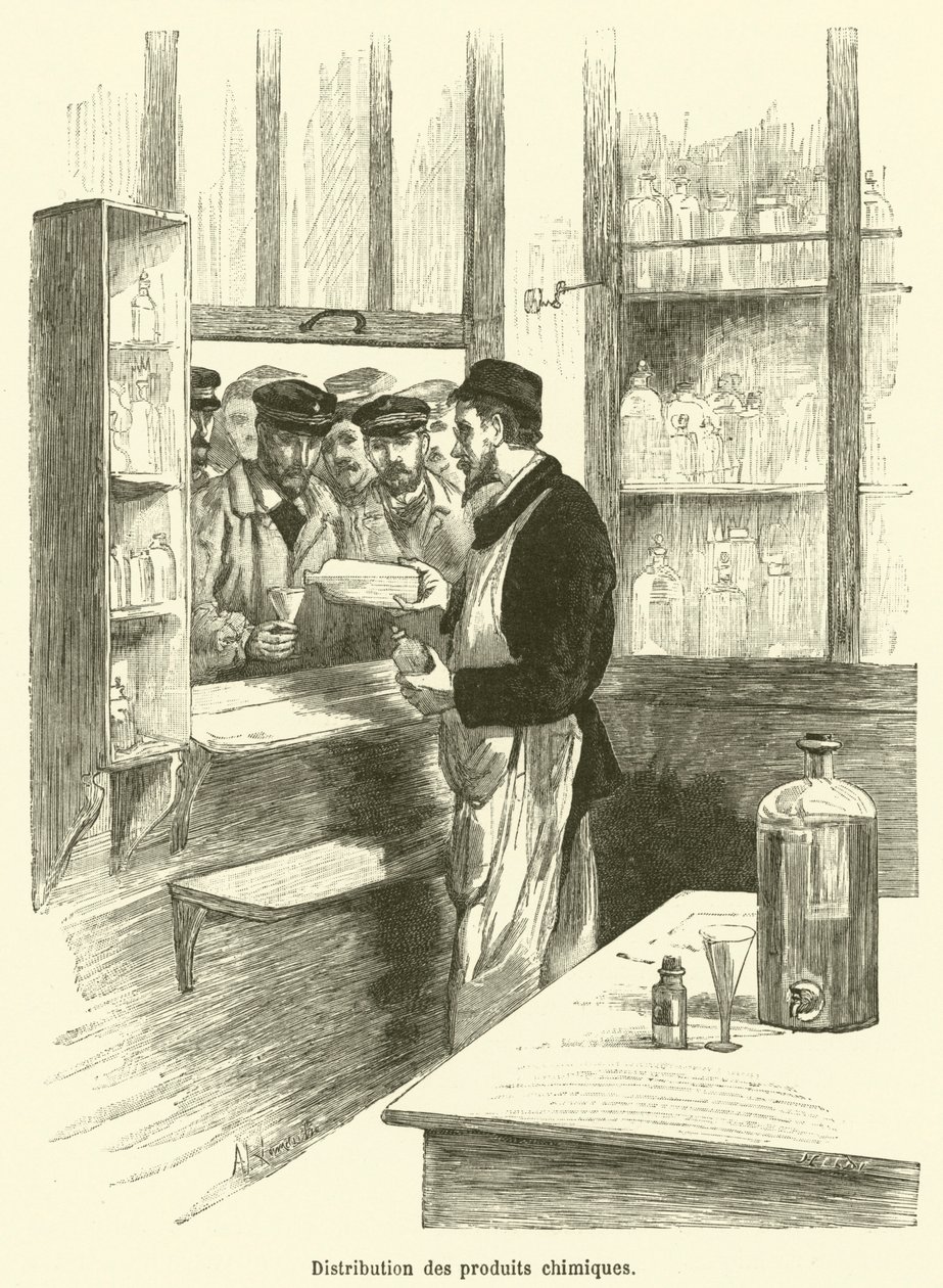 Distribuição de produtos químicos (gravura) de French School