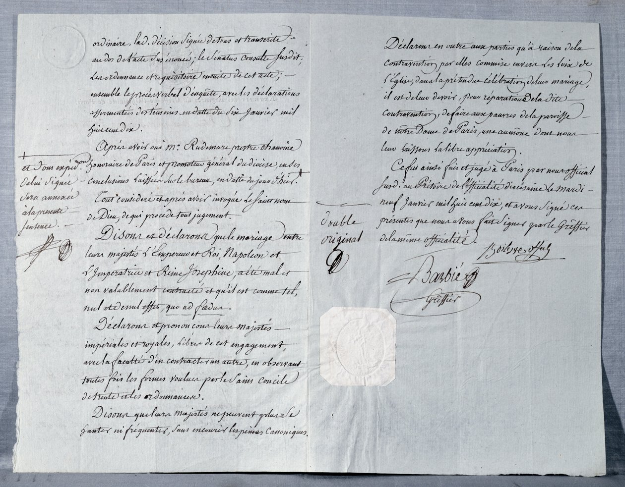 Declaração de divórcio do imperador Napoleão Bonaparte (1769-1821) e da imperatriz Josefina (1763-1814) 9 de janeiro de 1810 de French School