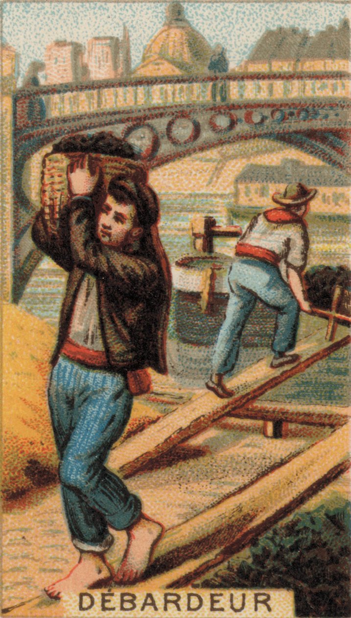 Docker a descarregar uma barcaça (cromolitho) de French School