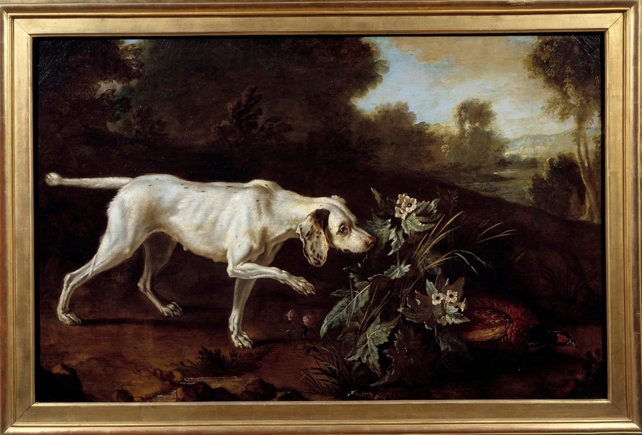 O cão vai parar em frente ao jogo. Pintura anónima da escola francesa de French School