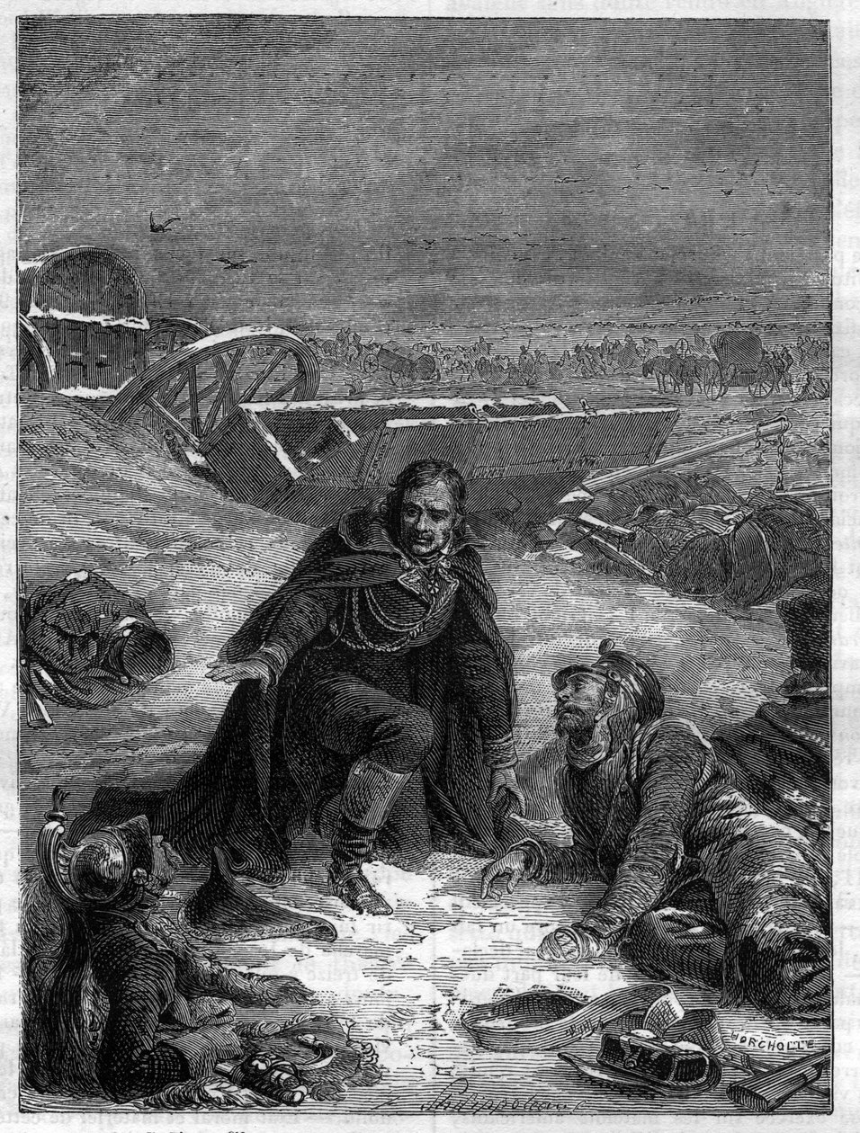 Dominique-Jean Larrey (1766-1842) - Barão Dominique Jean Larrey tendendo feridos num campo de batalha invernal - em "Histoire de l