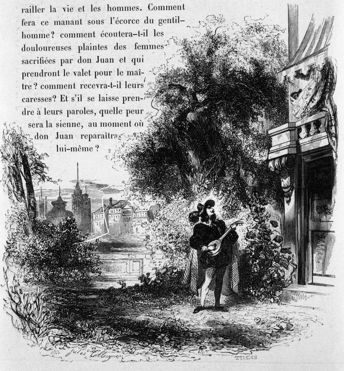 Don Giovanni fazendo uma serenata para a criada de Elvira, cena de Don Giovanni (gravura) de French School