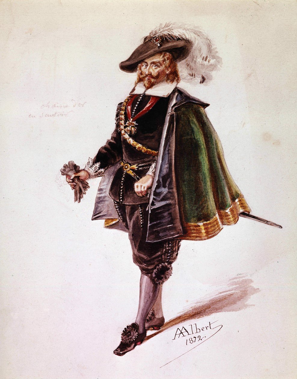 O fato do Don Salluste para o Ruy Blas do Victor Hugo. Desenho de Albert de 1872. Maison Victor Hugo, Paris. de French School