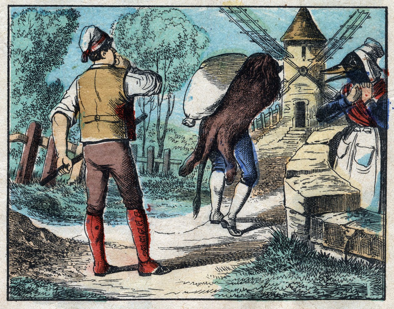 Burro a usar a pele do Leão. Fábulas de Jean de La Fontaine (1621-95), imagens da Epinal do final do século XIX. de French School