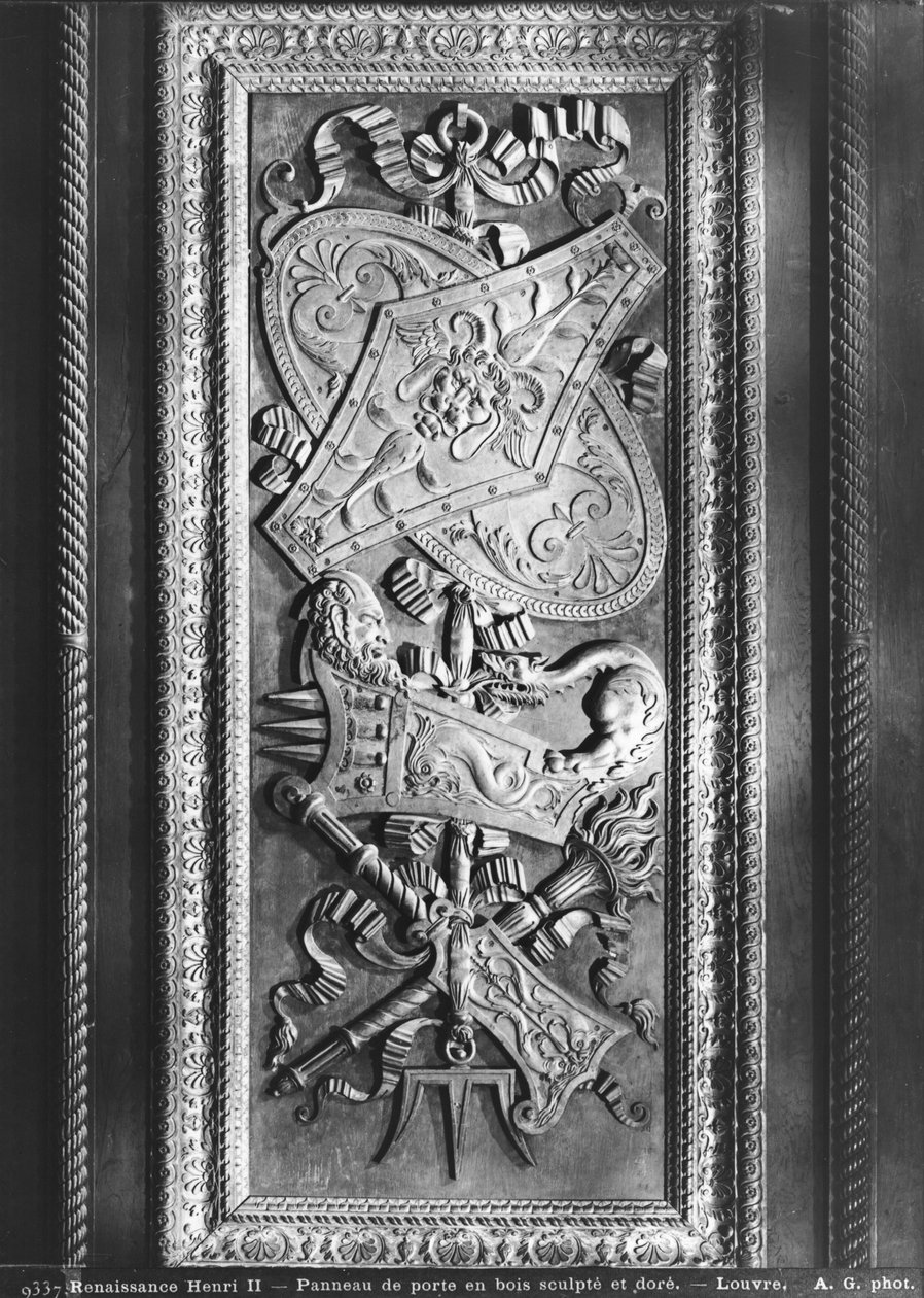 Painel da porta, estilo Henri II, c.1556 (madeira dourada) de French School