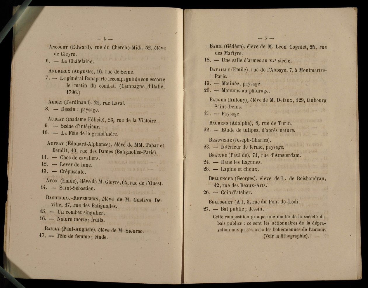 Página dupla do Salon des Refuses, 1863 de French School