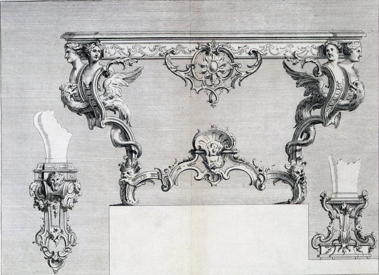 Castiçal de dupla ramificação com elementos rococó e clássicos, a partir de um livro de padrões de desenhos de peças de metal neoclássicos criados por Duhamel, c.1770s-80s de French School