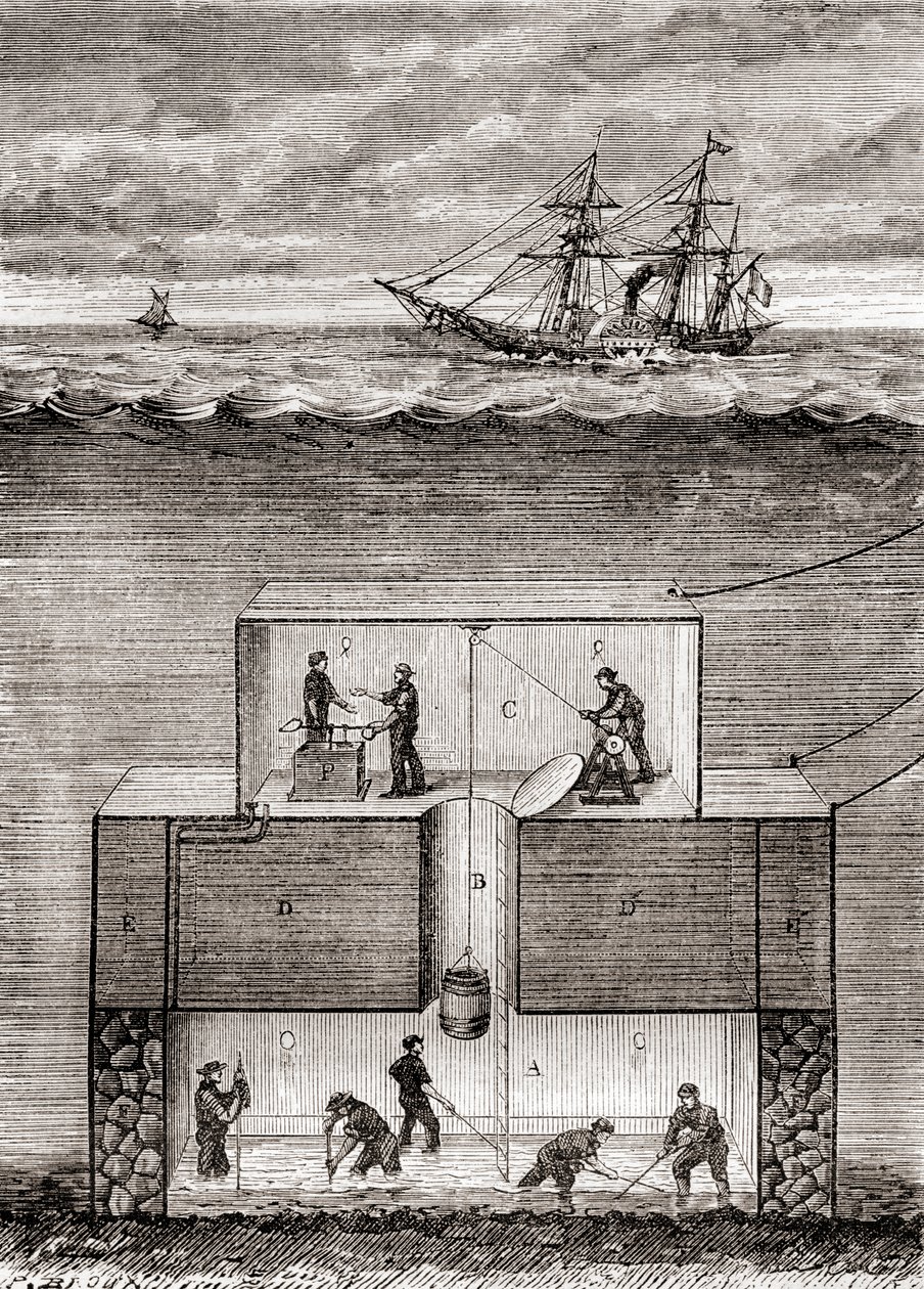 O vapor submarino do Dr. Antoine Prosper Payerne do século XIX, denominado Pyrhydrostat, de 