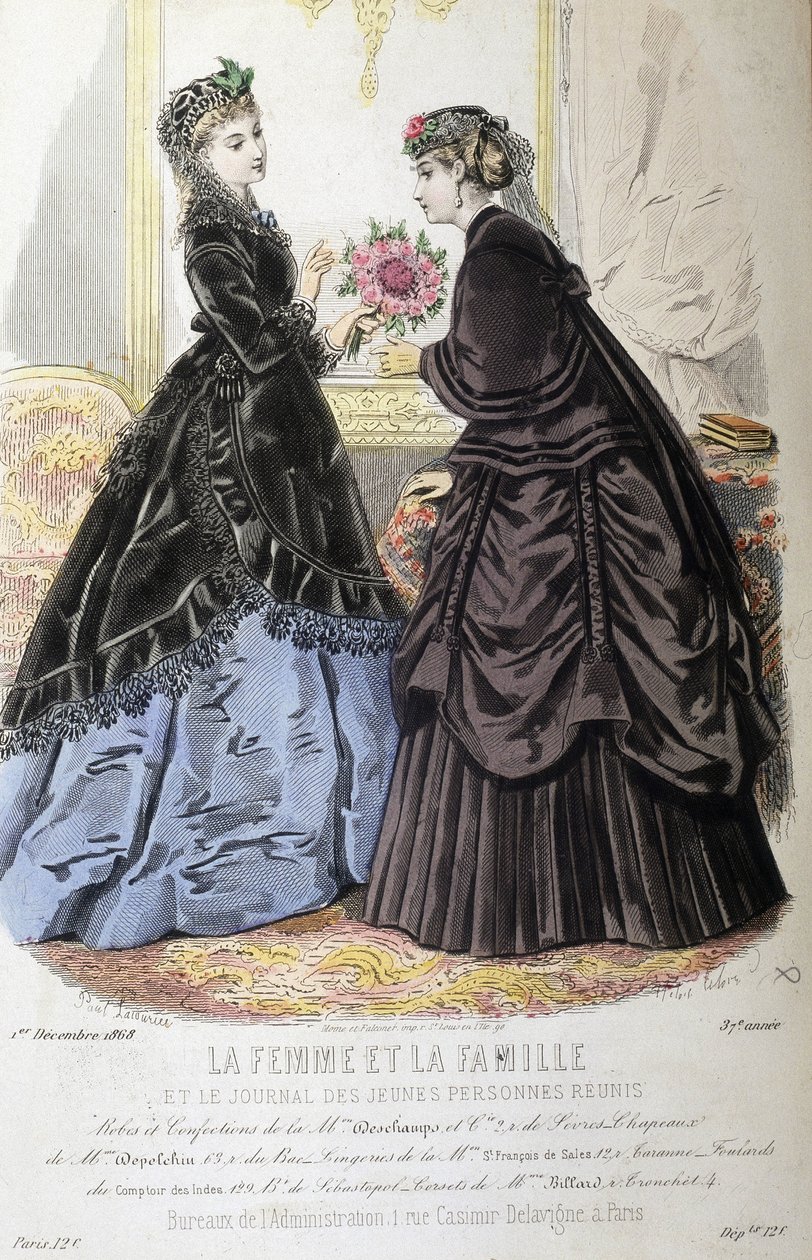 Vestidos e penteados - in “Mulher e Família e o Jornal dos Jovens Reunidos” ”” de 01-12-1868. de French School