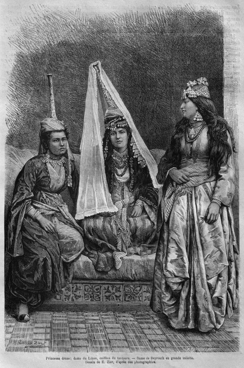 Princesa drusa, da Síria hoje. Viajar para a Fenícia, o Líbano e a Judéia. 1875-1880 de Louis Charles Emile Lortet, 1884 (gravura do bw) de French School