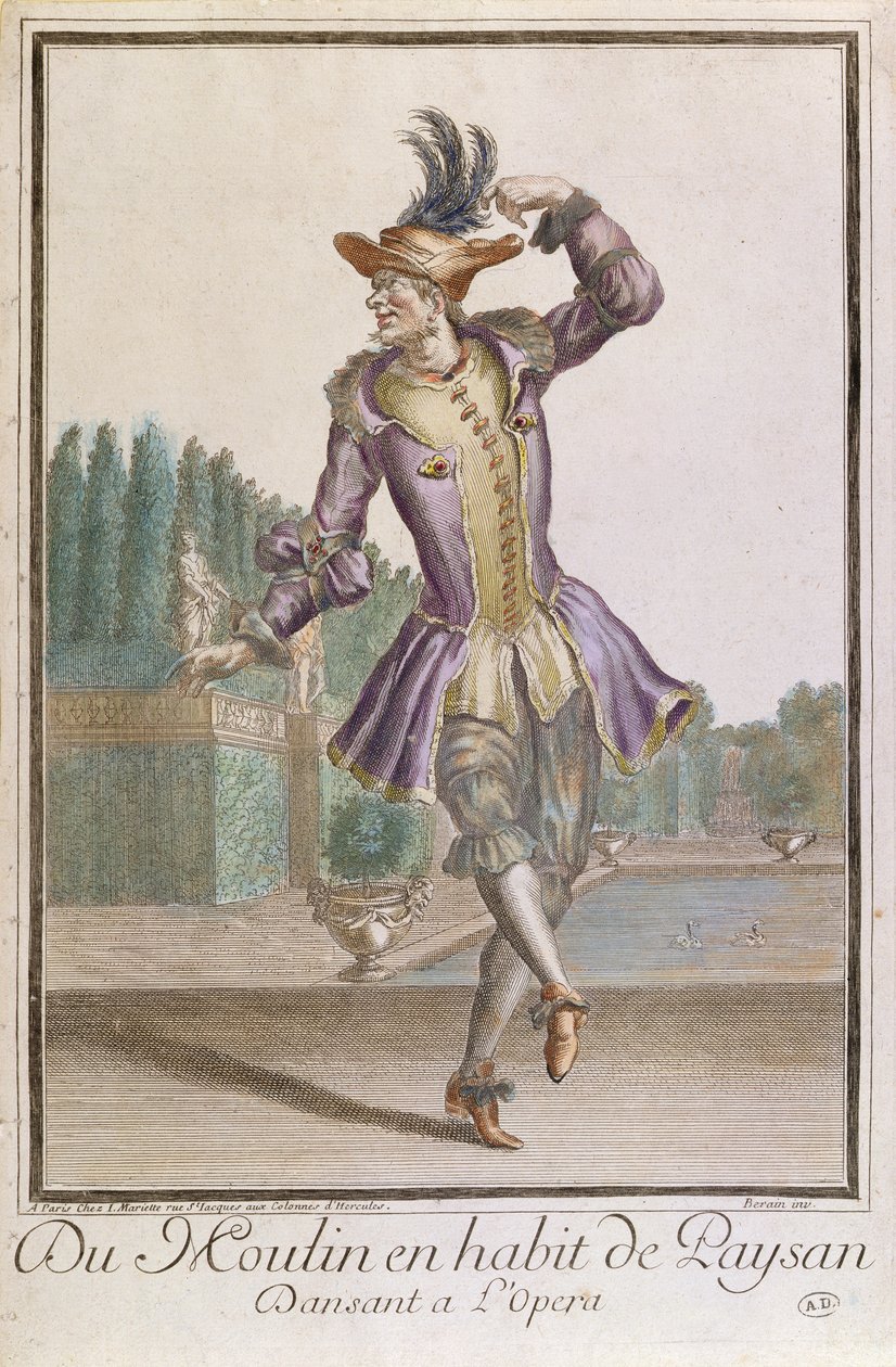 Du Moulin em um traje de camponeses para um ballet em LOpera, publicado por Mariette, final do século XVII de French School