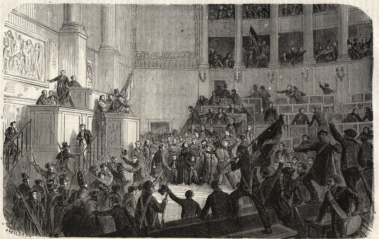 Duquesa de Orleans na Chambre des Deputes (1848), Paris, França - Revolução de 1848 - A Duquesa de Orleans na Câmara dos Deputados em Paris aquando da proclamação da Republique" (Helene de Mecklembourg Schwerin, Duquesa de Orleans tri de French School
