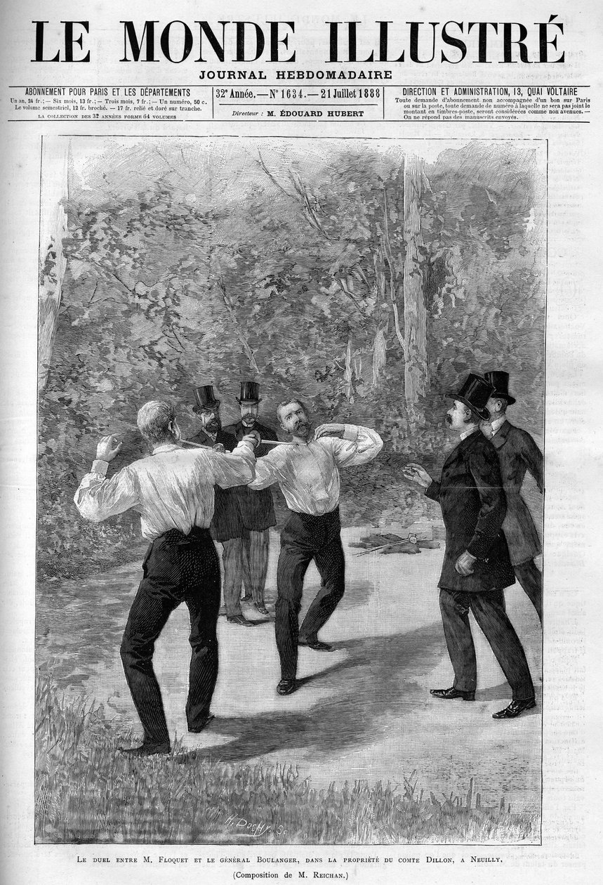 Duelo entre Charles Floquet (1828-1896) e o General Boulanger (1837-1891) em 1888, após uma troca verbal na Casa. de French School
