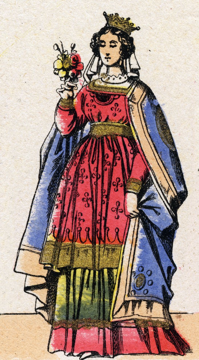 Dinastia dos Capetianos: Retrato de Adele ou Alix ou Alice de Champagne (1140-1206), Rainha de França esposa de Louis VII dit le Jeune (1120-1180). Imagem epinal do final do século XIX. Coleção particular. de French School