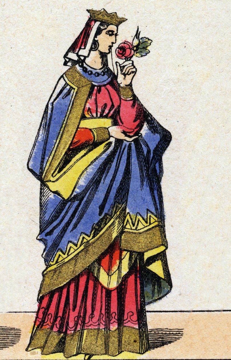 Dinastia dos Capetianos: Retrato de Berthe da Holanda ou Berthe da Frísia (1058-1093) Rainha da França, esposa de Filipe I da França (1052-1108). Imagem epinal do final do século XIX. Coleção particular. de French School
