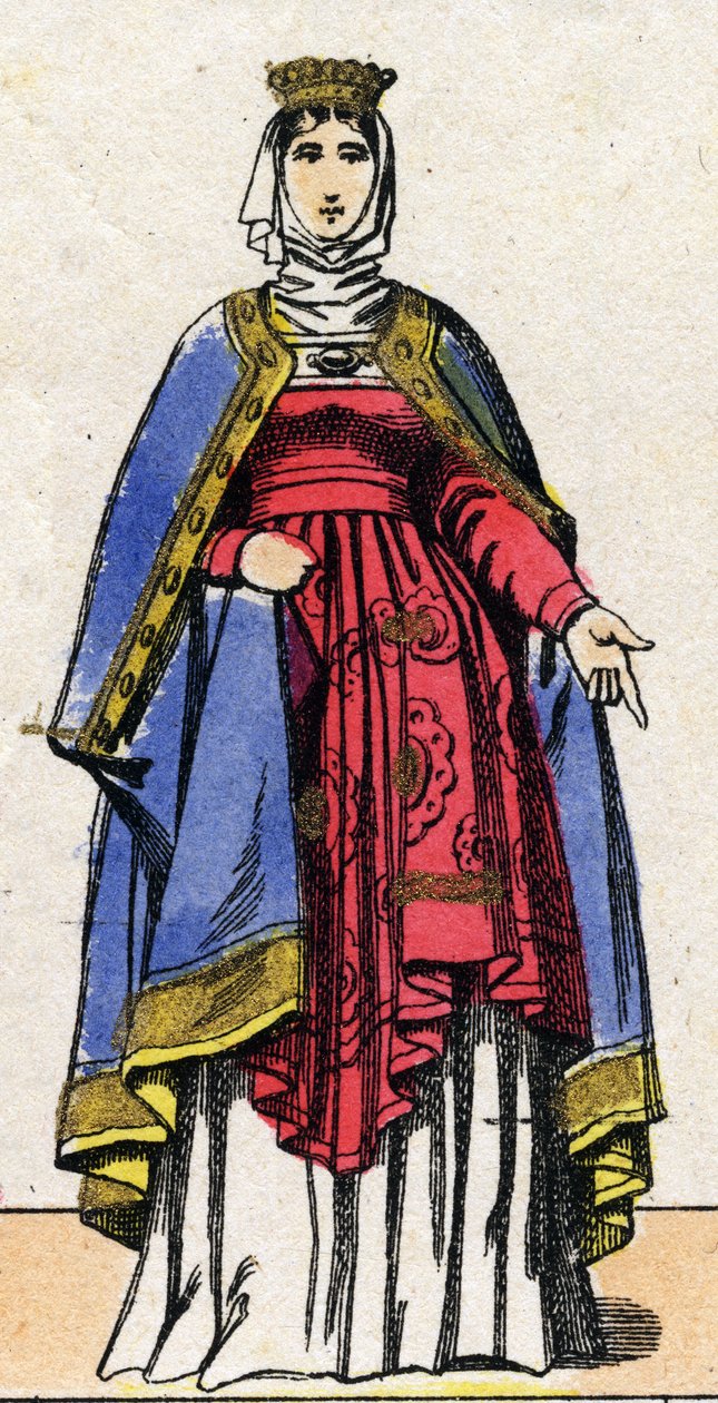Dinastia dos Capetianos: Retrato de Isabelle de Hainaut (1170-1190) Rainha de França, esposa de Filipe II conhecida como Philip Augustus (1165-1223). Imagem epinal do final do século XIX. Coleção particular. de French School