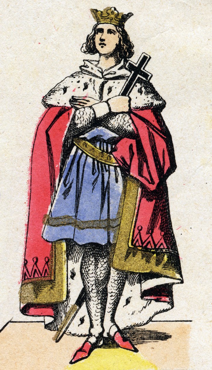 Dinastia dos Capetianos: Retrato de Luís IX de França (1214-1270) rei dos Francos de 1226 a 1270. Imagem epinal do final do século XIX. Colecção privada. de French School