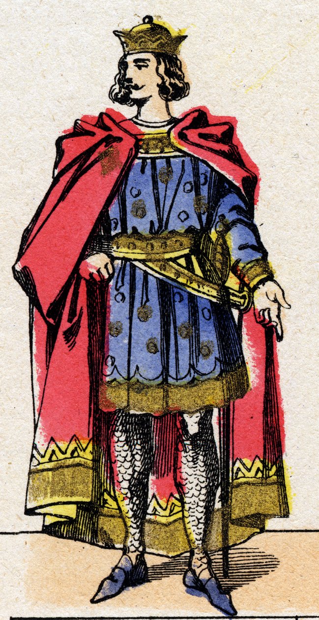 Dinastia dos Capetianos: Retrato de Luís VII dit le Jeune (1120-1180), Rei dos Francos de 1137 a 1180. Imagem epinal do final do século XIX. Coleção particular. de French School