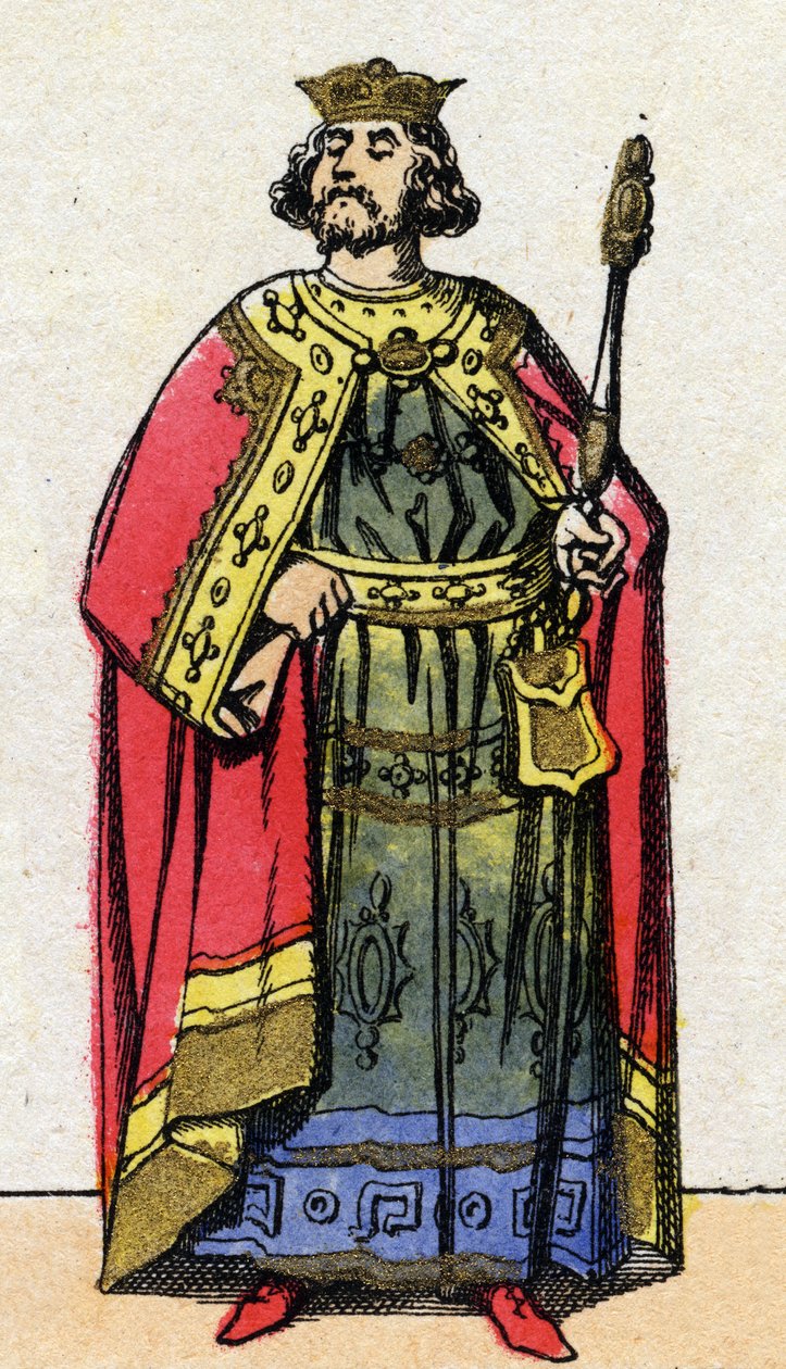 Dinastia dos Capetianos: Retrato de Luís VI o Gros (1081-1137), Rei dos Francos de 1108 a 1137. Imagem epinal do final do século XIX. Coleção particular. de French School