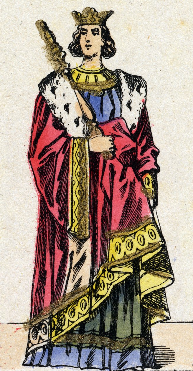 Dinastia dos Capetianos: Retrato de Luís X chamado de Hutin (1289-1316), Rei dos Francos de 1314 a 1316. Imagem epinal do final do século XIX. Coleção particular. de French School