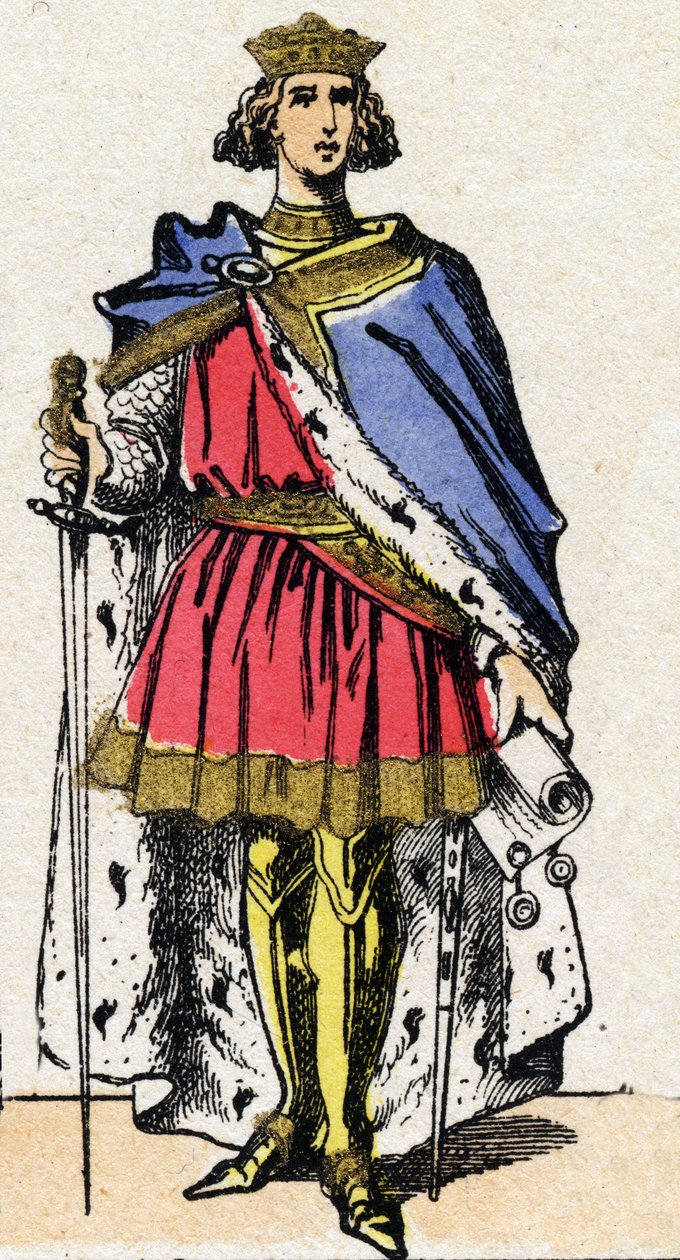 Dinastia dos Capetianos: Retrato de Filipe III chamado Hardi (1245-1285), rei dos Francos de 1270 a 1285. Imagem epinal do final do século XIX. Coleção particular. de French School