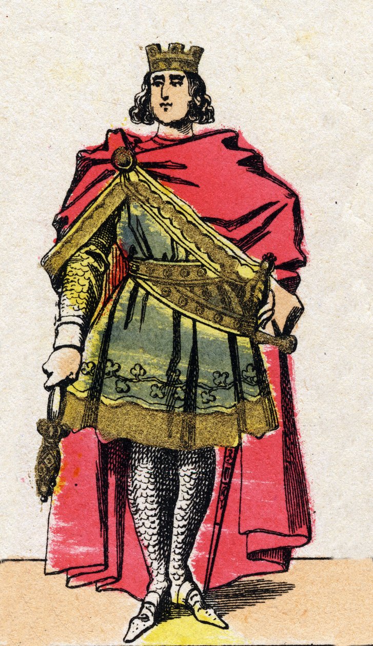 Dinastia dos Capetianos: Retrato de Filipe II chamado Philip Augustus (1165-1223), Rei de França de 1180 a 1223. Imagem epinal do final do século XIX. Coleção particular. de French School