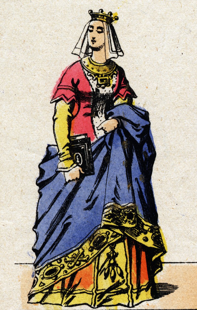 Dinastia dos Valois: Retrato de Charlotte de Savoie (1441-1483) Rainha de França, esposa de Luís XI de França, conhecida como a Prudente (1423-1483). Imagem epinal do final do século XIX. Coleção particular. de French School