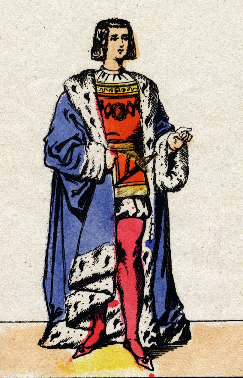 Dinastia dos Valois: Retrato de Luís XII (1462-1515), rei de França, de 1498 a 1515. Imagem epinal do final do século XIX. Coleção particular. de French School