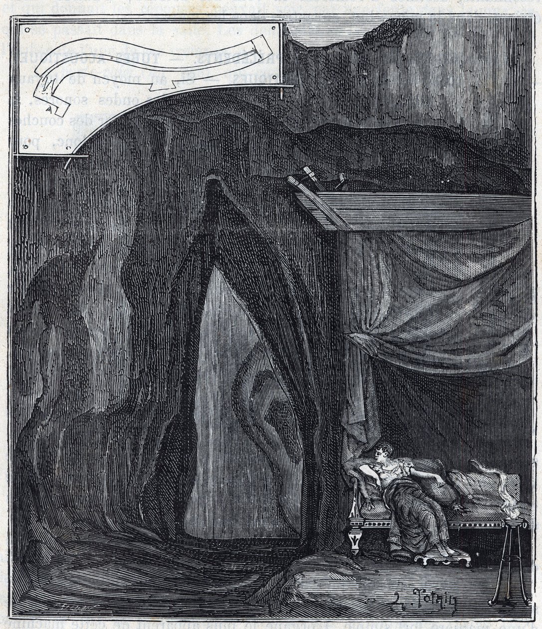 Orelha de Dionísio - Orecchio di Dionisio (Orecchio di Dionigi) - Interior da caverna conhecida como Orelha de Dionísio em Siracusa - Gravura em "Ciências trazidas à graça de todos - física e química" por Alexis Clerc - Final do século XIX. Co privado de French School