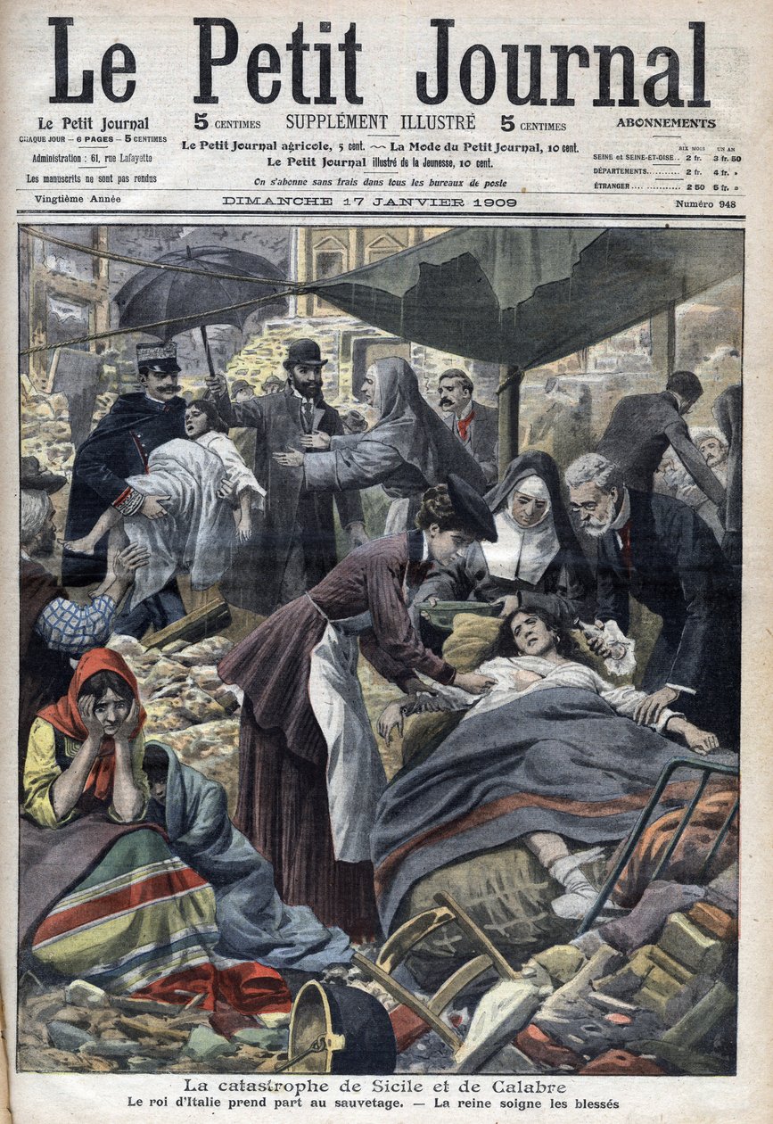 Terremoto na Sicília, Calábria 1909 "Le Petit Journal" de janeiro de 1909 (gravura) de French School