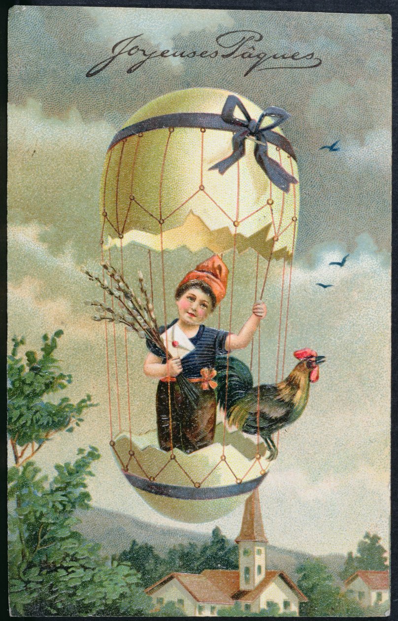 Cartão postal de Páscoa representando uma criança em um ovo, c.1905 de French School
