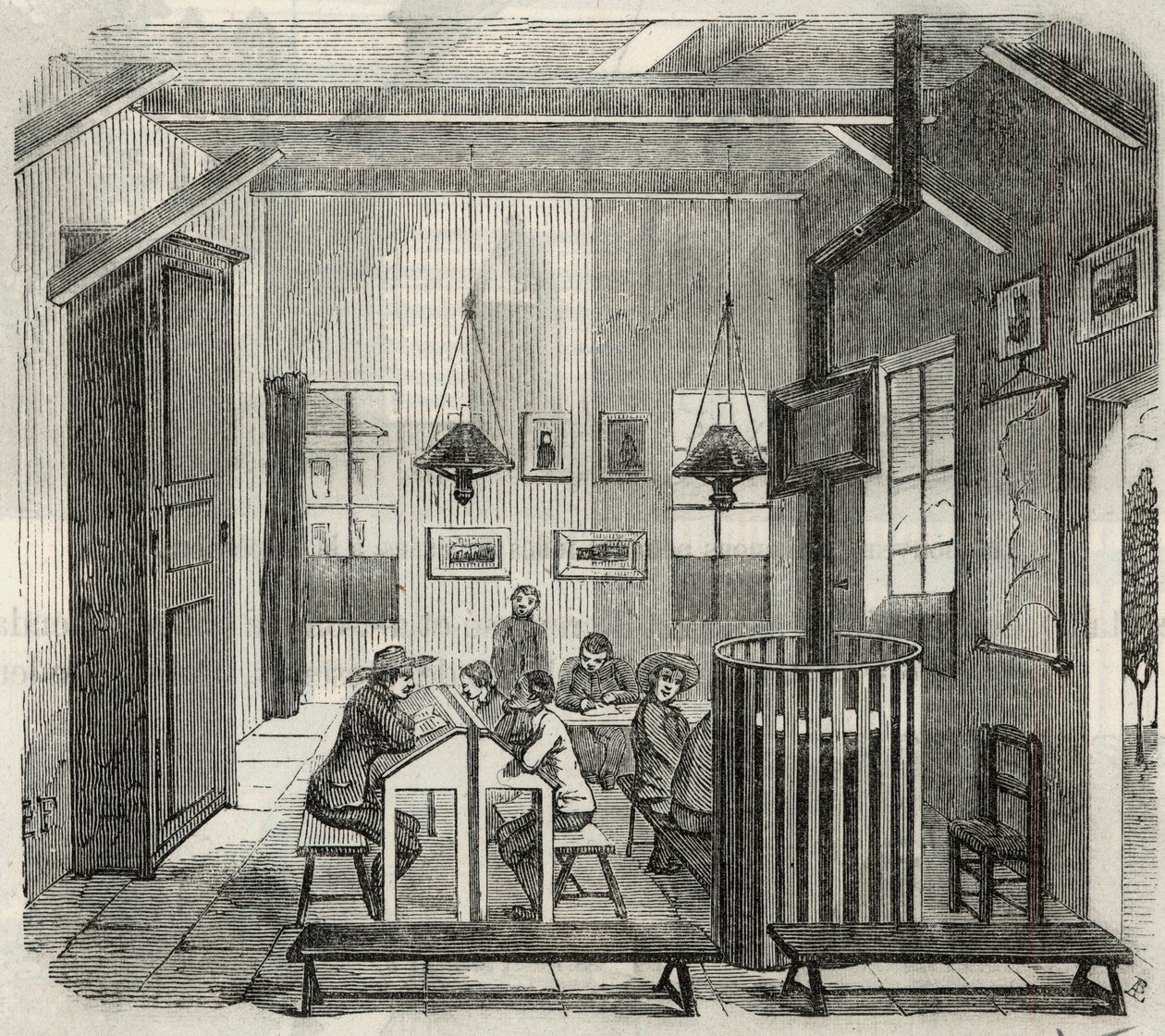 Escola para idiotas em Bicetre no século XIX - Gravura em "Tableau-de-Paris" de Edmond Texier 1852 de French School